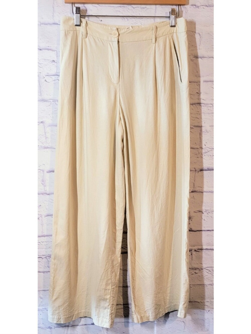 Open Edit Women's Nordstrom Trouser Pants Linen Blend Beige Size S Wide Leg